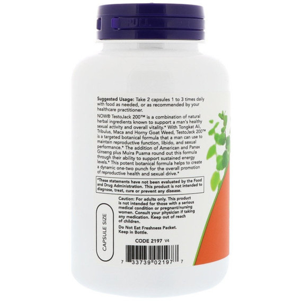 Тестостероновий комплекс NOW Foods Testo Jack 200 EXTRA STR 120 Veg Caps