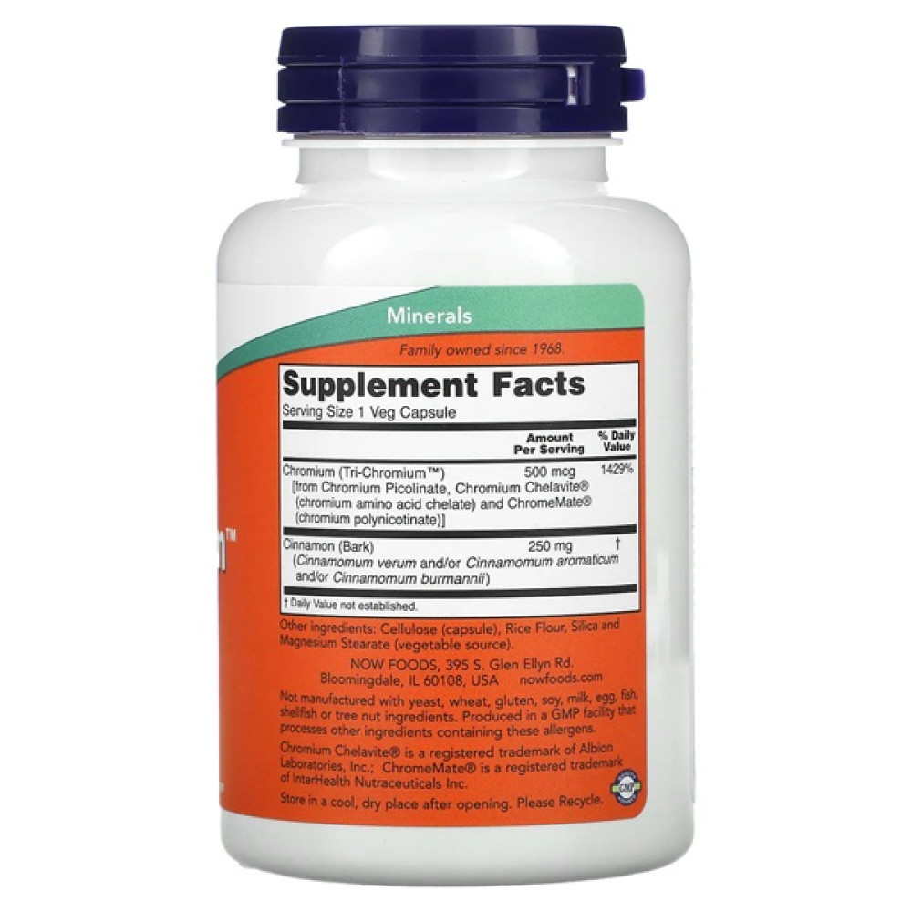 Мікроелемент Хром NOW Foods Tri-Chromium 500 mcg 180 Veg Caps