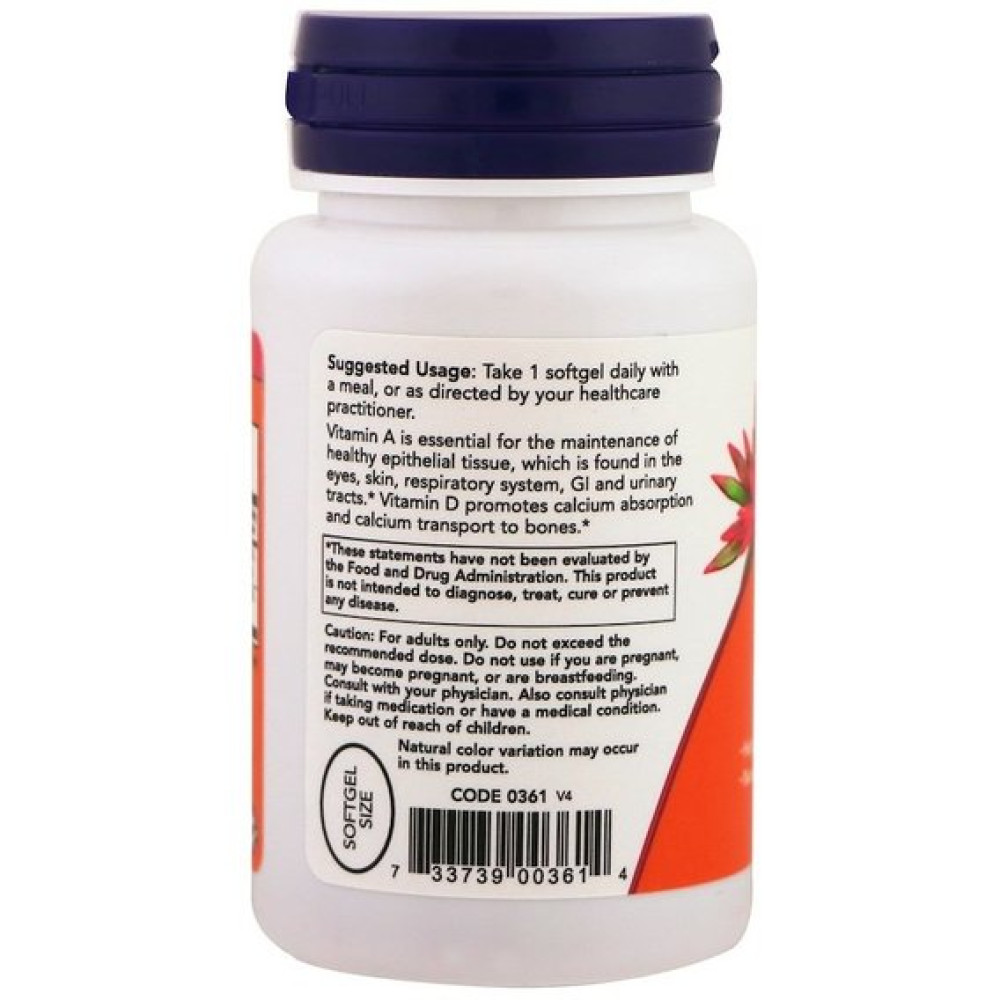 Комплекс Вітамін A+D NOW Foods Ultra A And D-3 100 Softgels NOW-00361