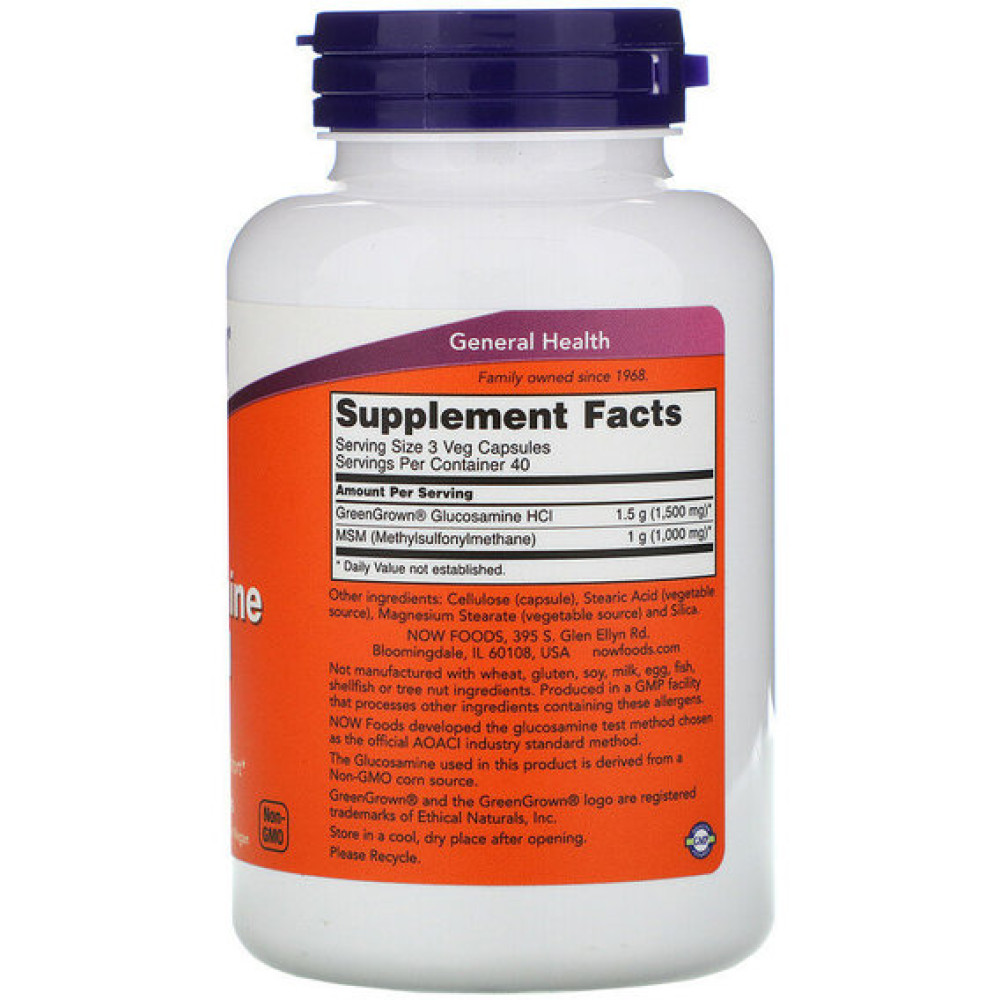 Препарат для суглобів та зв'зок NOW Foods Vegetarian Glucosamine & MSM 120 Veg Caps NF3130