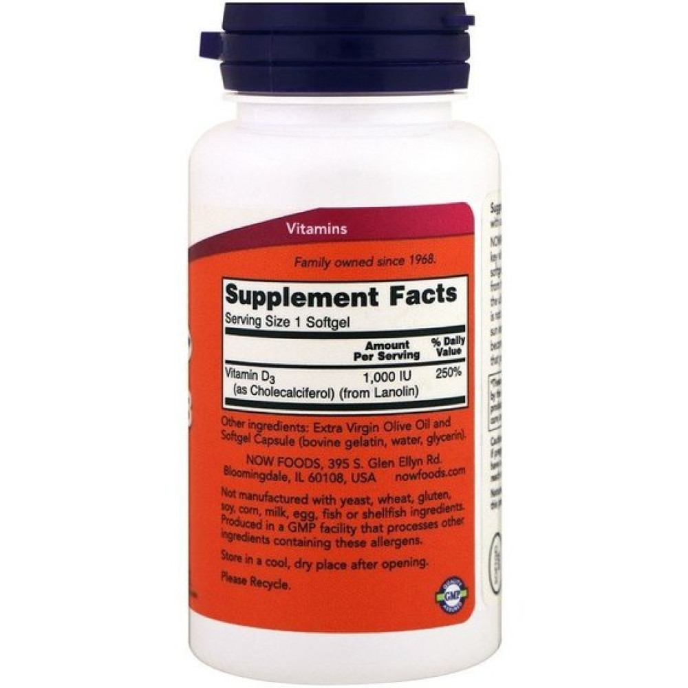 Вітамін D NOW Foods Vitamin D-3 1000 IU 360 Softgels