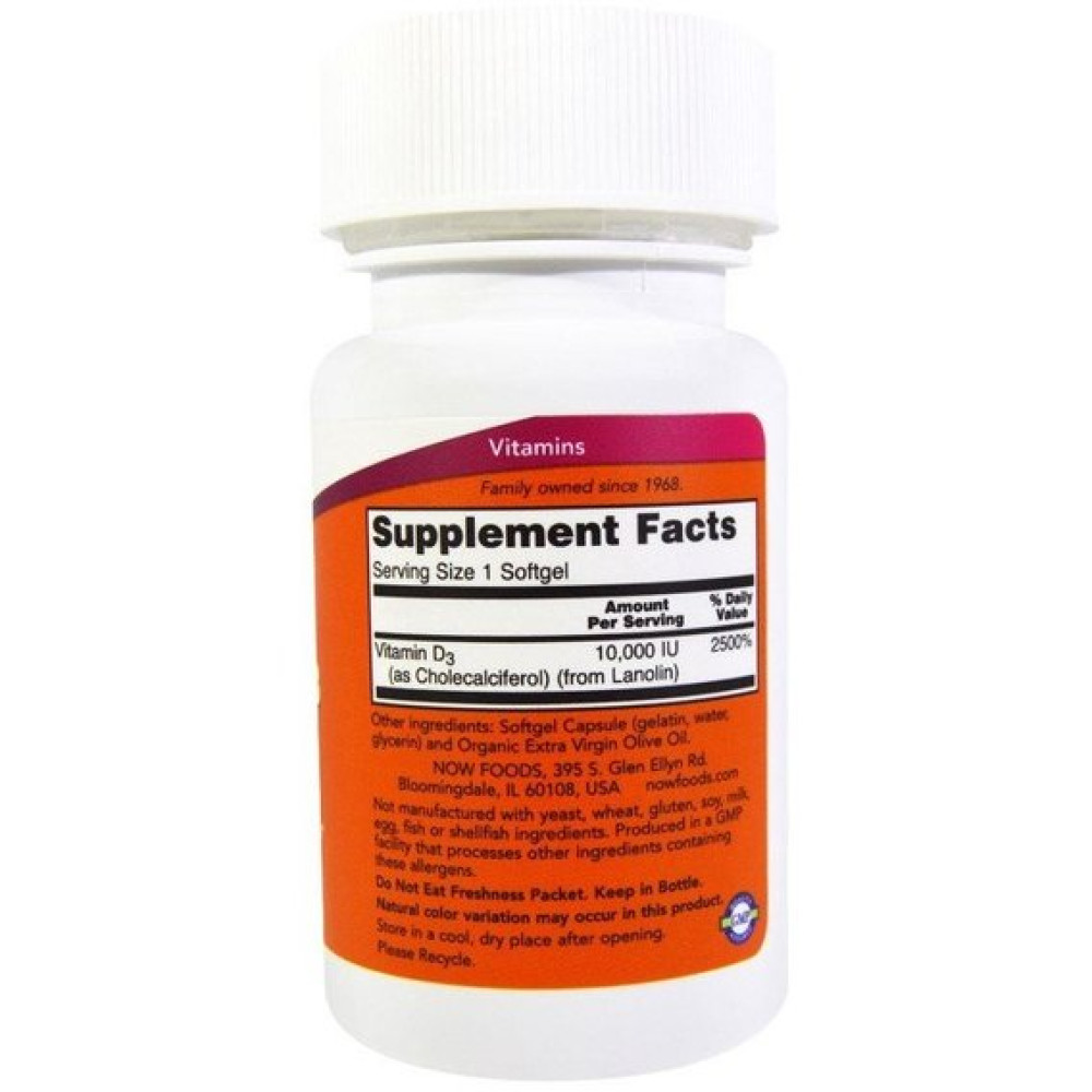 Вітамін D NOW Foods Vitamin D-3 10000 IU 120 Softgels