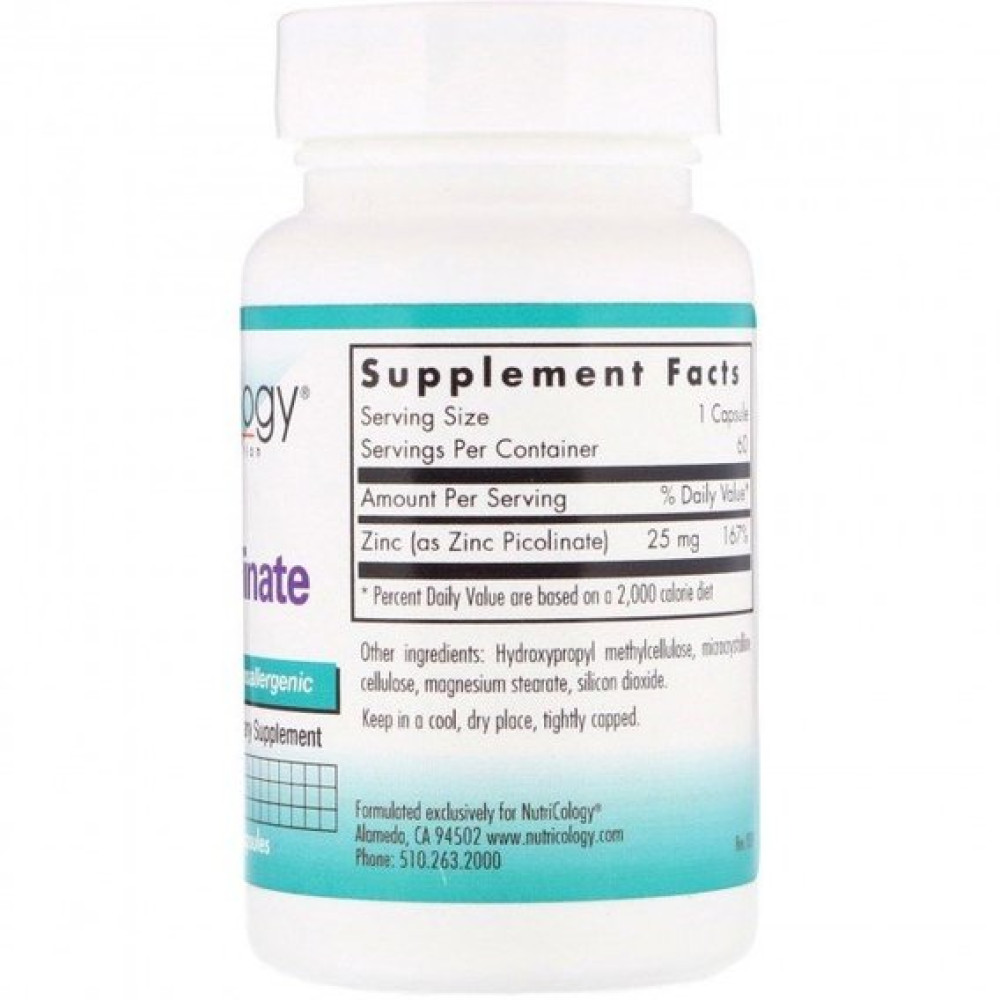 Мікроелемент Цинк Nutricology Zinc Picolinate 60 Veg Caps