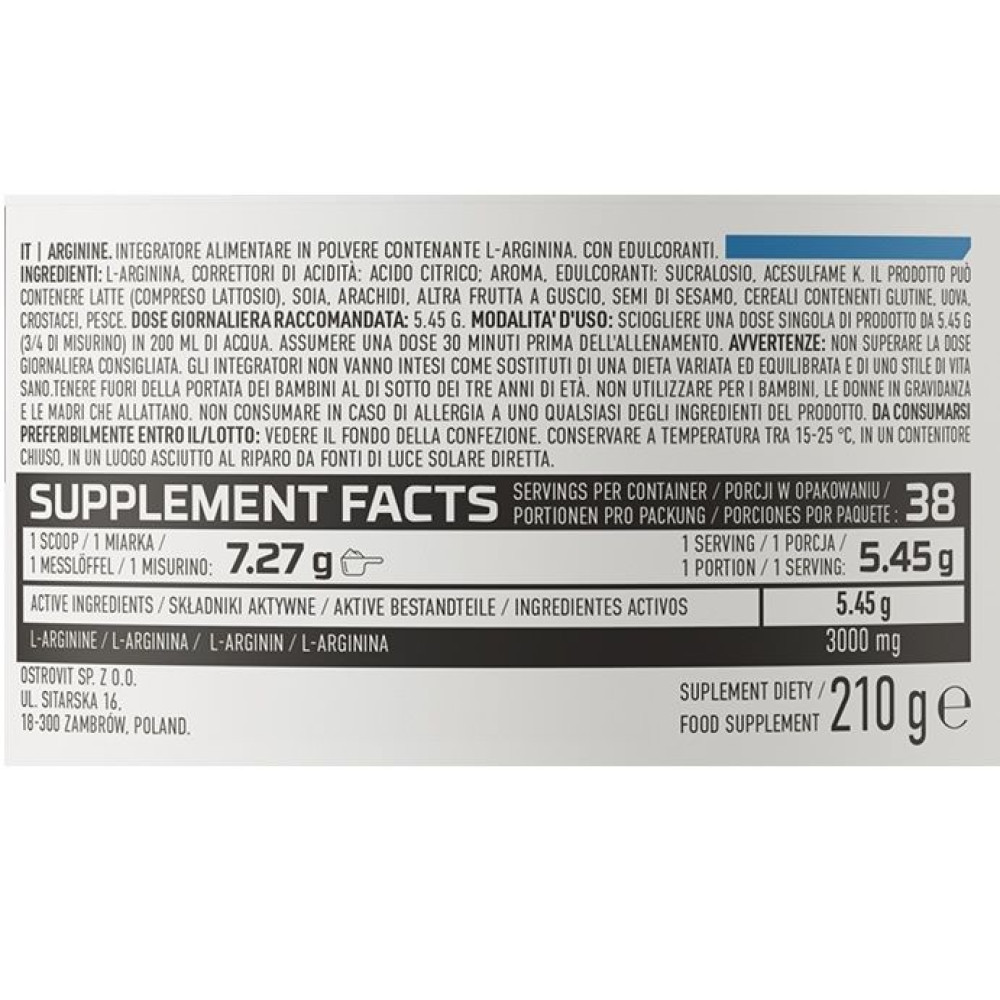 Аргінін для спорту OstroVit Arginine 210 g /42 servings/ Orange