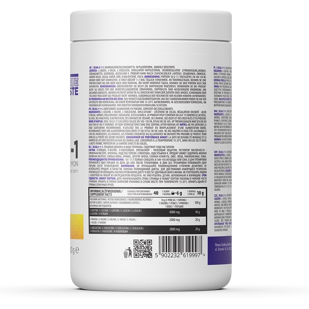 Амінокислота BCAA для спорту OstroVit BCAA 2-1-1 400 g /40 servings/ Lemon