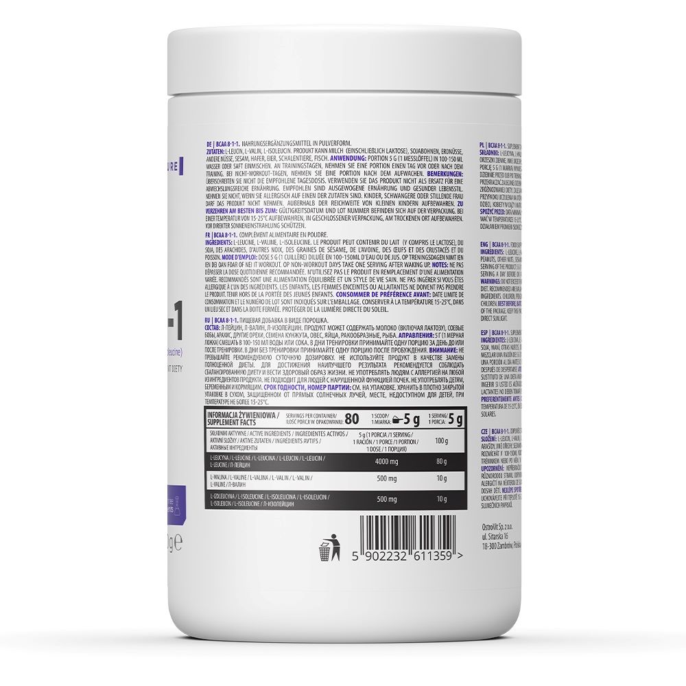 Амінокислота BCAA для спорту OstroVit BCAA 8-1-1 400 g /40 servings/ Pure