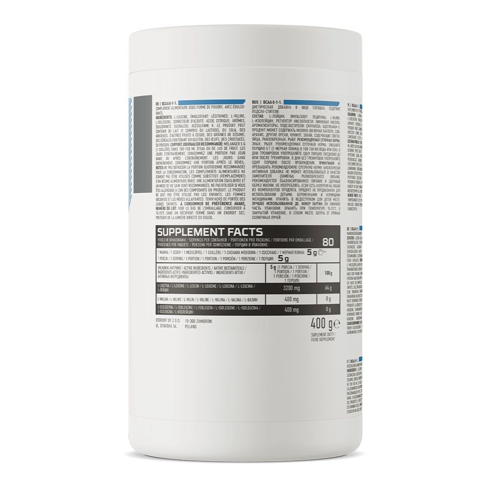 Амінокислота BCAA для спорту OstroVit BCAA 8-1-1 400 g /40 servings/ Lemon