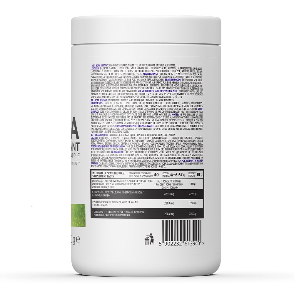 Амінокислота BCAA для спорту OstroVit BCAA Instant 400 g /40 servings/ Green Apple