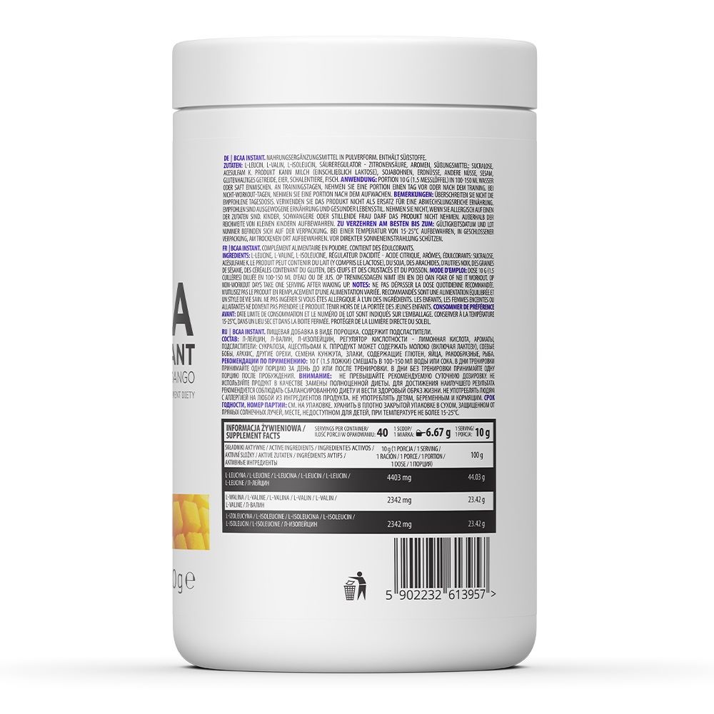 Амінокислота BCAA для спорту OstroVit BCAA Instant 400 g /40 servings/ Mango