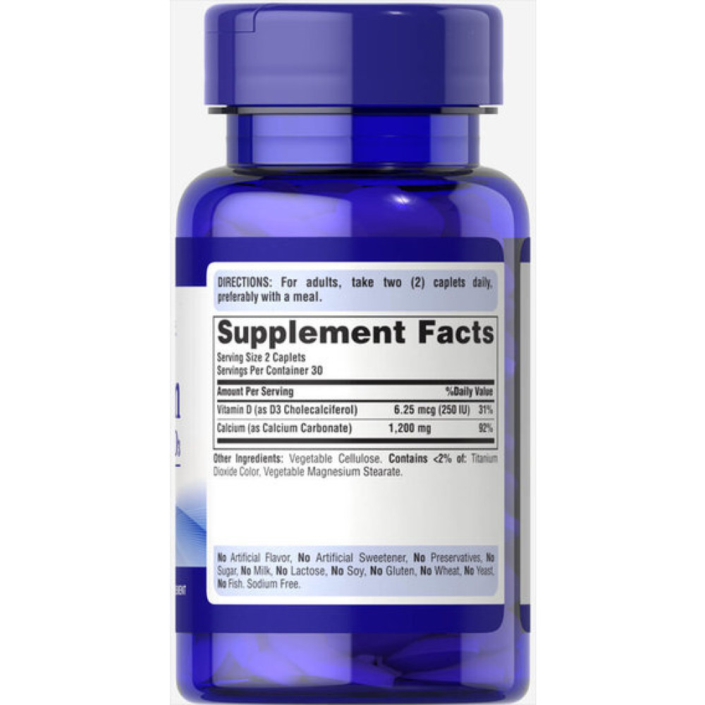 Мікроелемент Кальцій Puritan's Pride Calcium Carbonate 600 mg + Vitamin D 60 Caplets