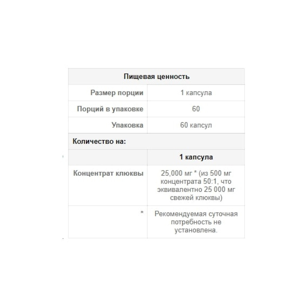 Журавлина Puritan's Pride Cranberry Friut Concentrate 25000 mg One per Day 60 Caps