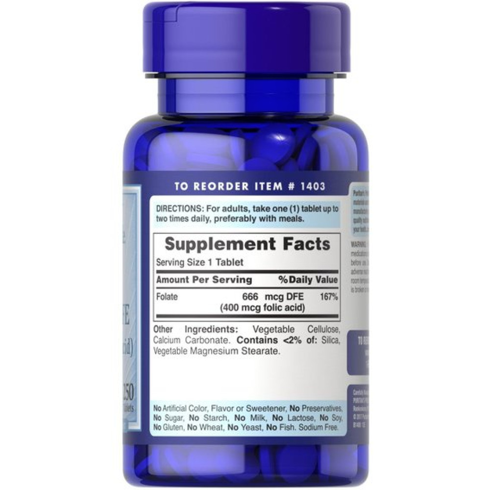 Фолієва кислота Puritan's Pride Folic Acid 400 mcg 250 Tabs