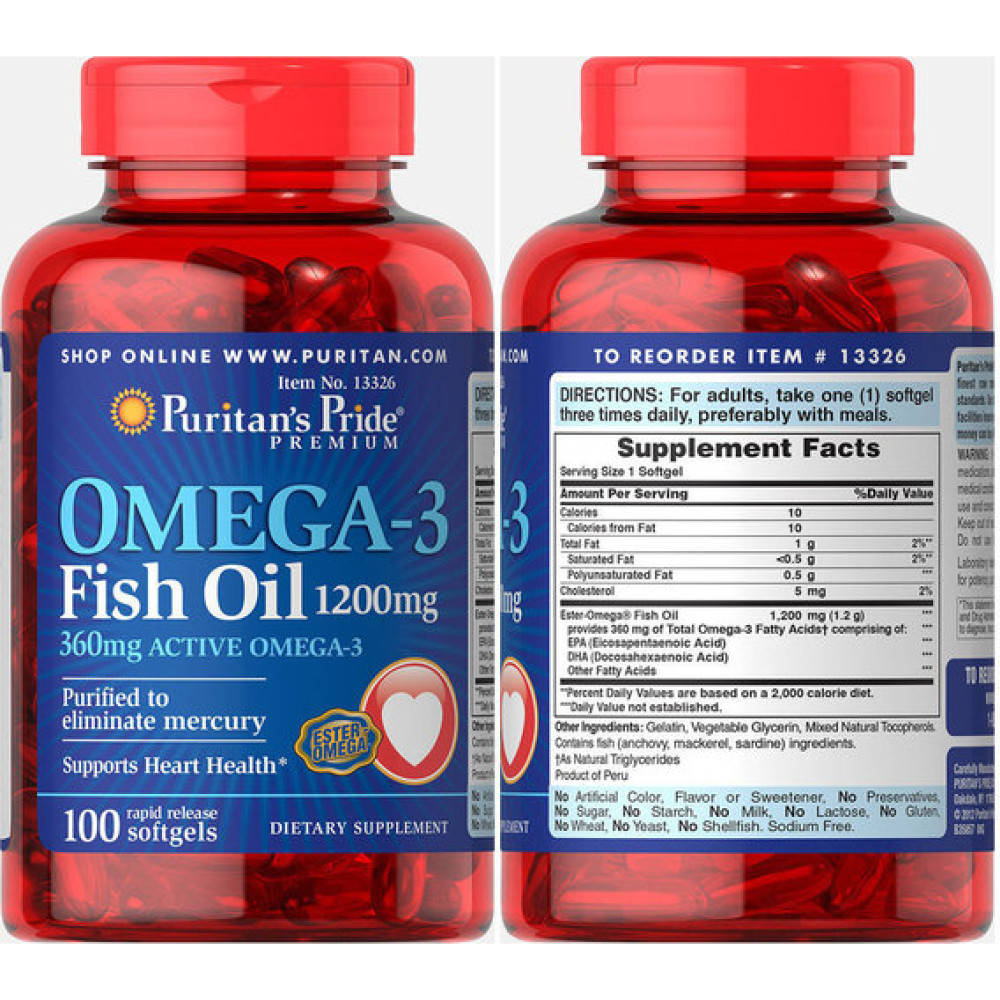 Омега 3 Puritan's Pride Omega-3 Fish Oil 1200 mg 100 Softgels