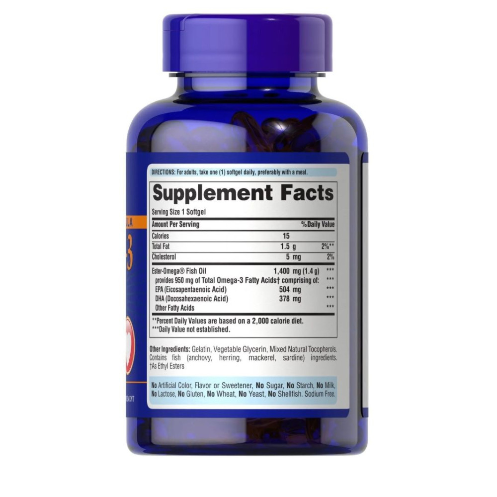 Омега 3 Puritan's Pride Triple Strength Omega-3 Fish Oil 1400 mg (950 mg Active Omega-3) 90 Softgels PTP-32948
