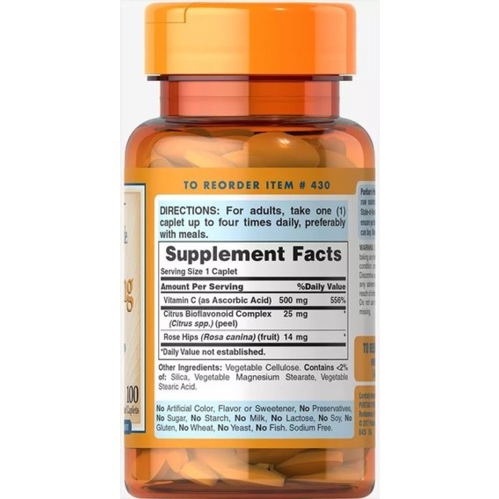 Вітамін C Puritan's Pride Vitamin C-500 mg with Bioflavonoids & Rose Hips 100 Caplets