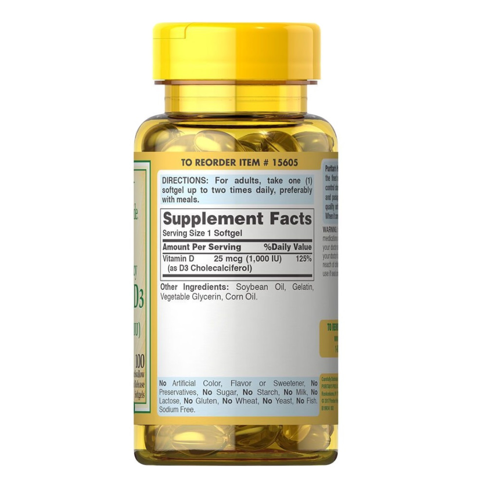 Вітамін D Puritan's Pride Vitamin D3 1000 IU 200 Softgels