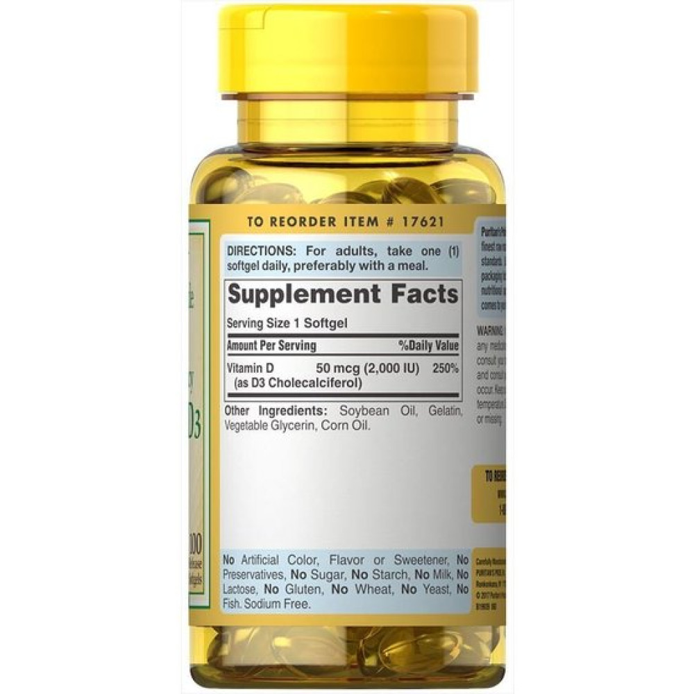 Вітамін D Puritan's Pride Vitamin D3 2000 IU 100 Softgels