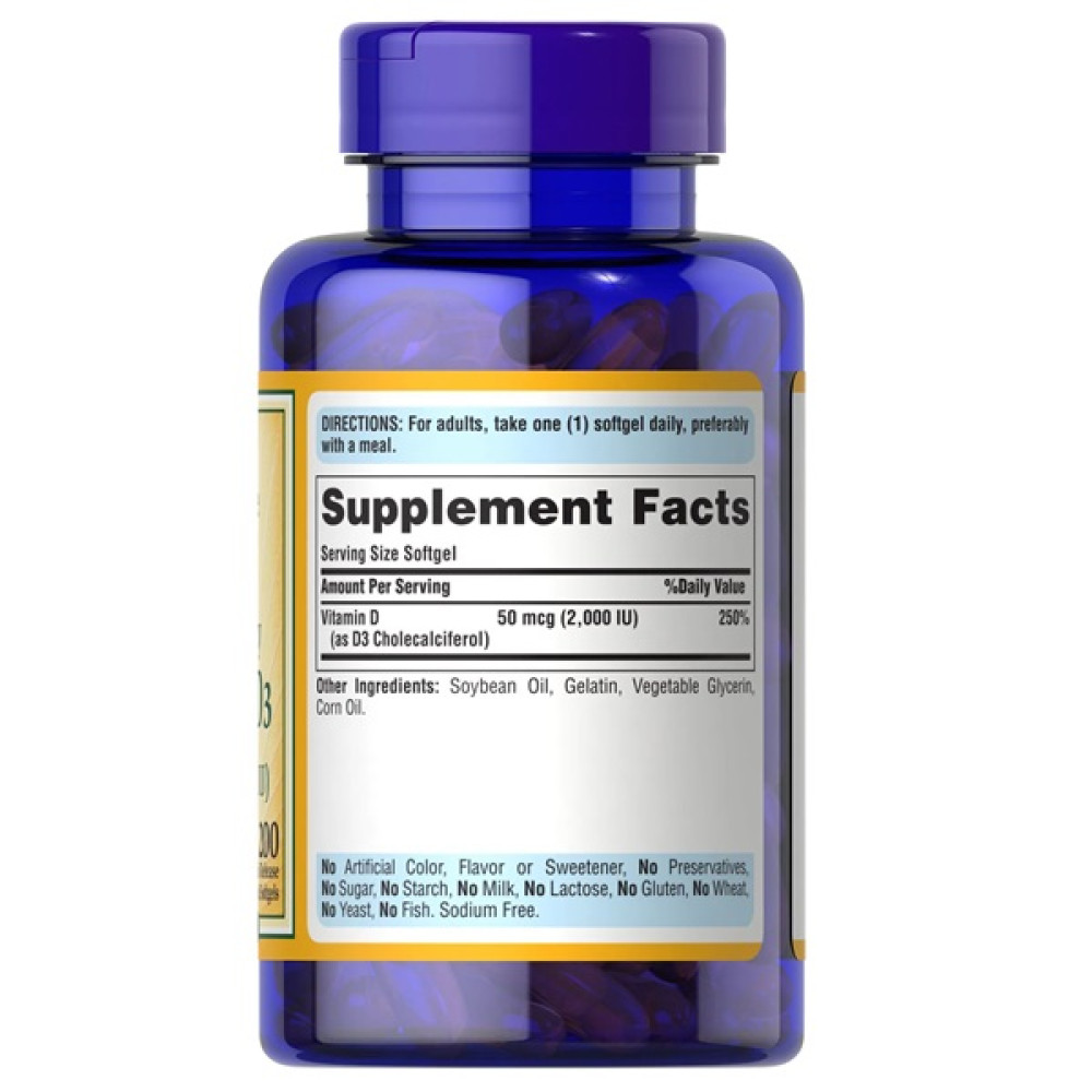 Вітамін D Puritan's Pride Vitamin D3 2000 IU 200 Softgels