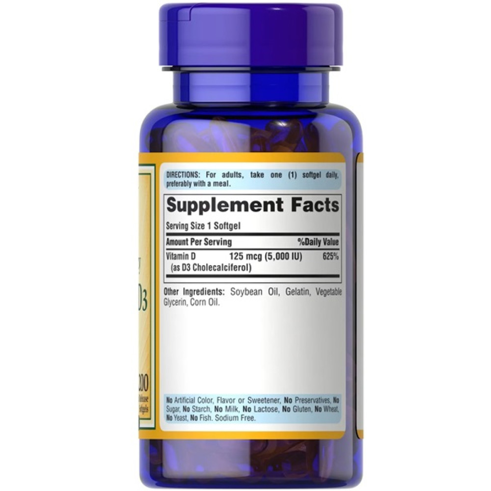 Вітамін D Puritan's Pride Vitamin D3 5000 IU 100 Softgels PTP-19377