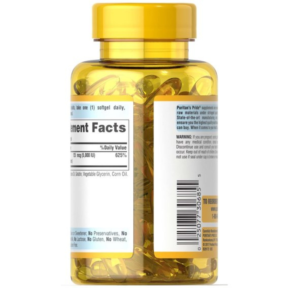 Вітамін D Puritan's Pride Vitamin D3 5000 IU 200 Softgels