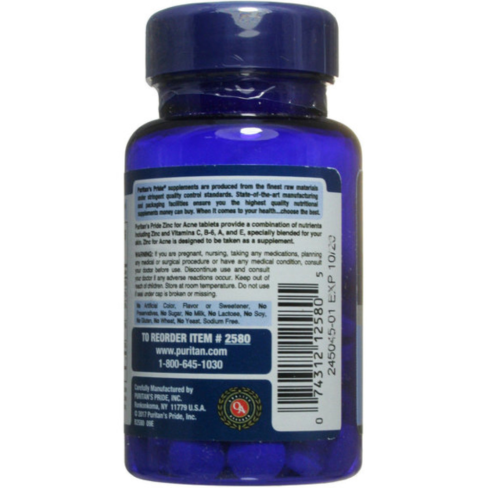 Мікроелемент Цинк Puritan's Pride Zinc for Acne 100 Tabs