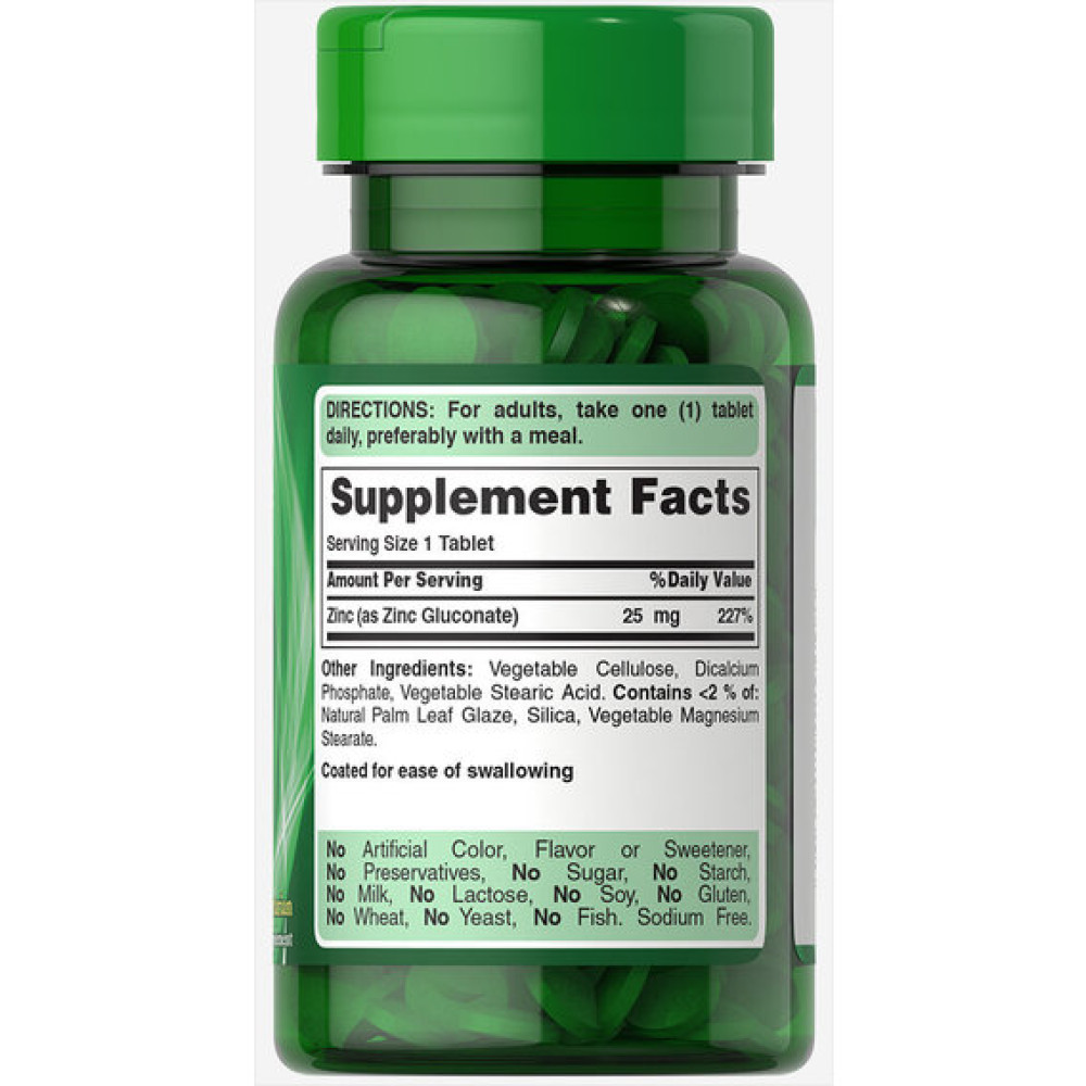 Мікроелемент Цинк Puritan's Pride Zinc Gluconate 25 mg 100 Tabs