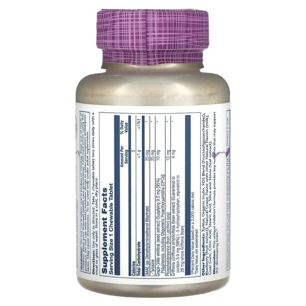 Комплекс для профілактики роботи головного мозку Solaray Focus For Children 60 Chewables Grape Flavor