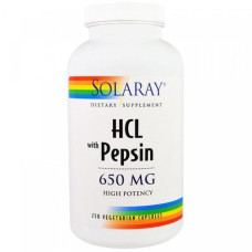 Бетаїну гідрохлорид Solaray HCL with Pepsin 650 mg 250 Veg Caps SOR-04815