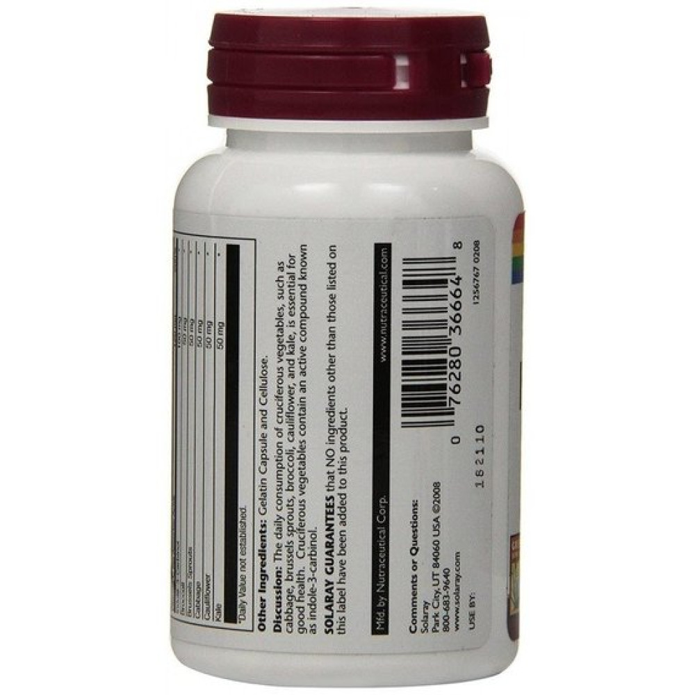 Індол 3 карбінол Solaray Indole-3-Carbinol 100 mg 30 Veg Caps SOR-36664