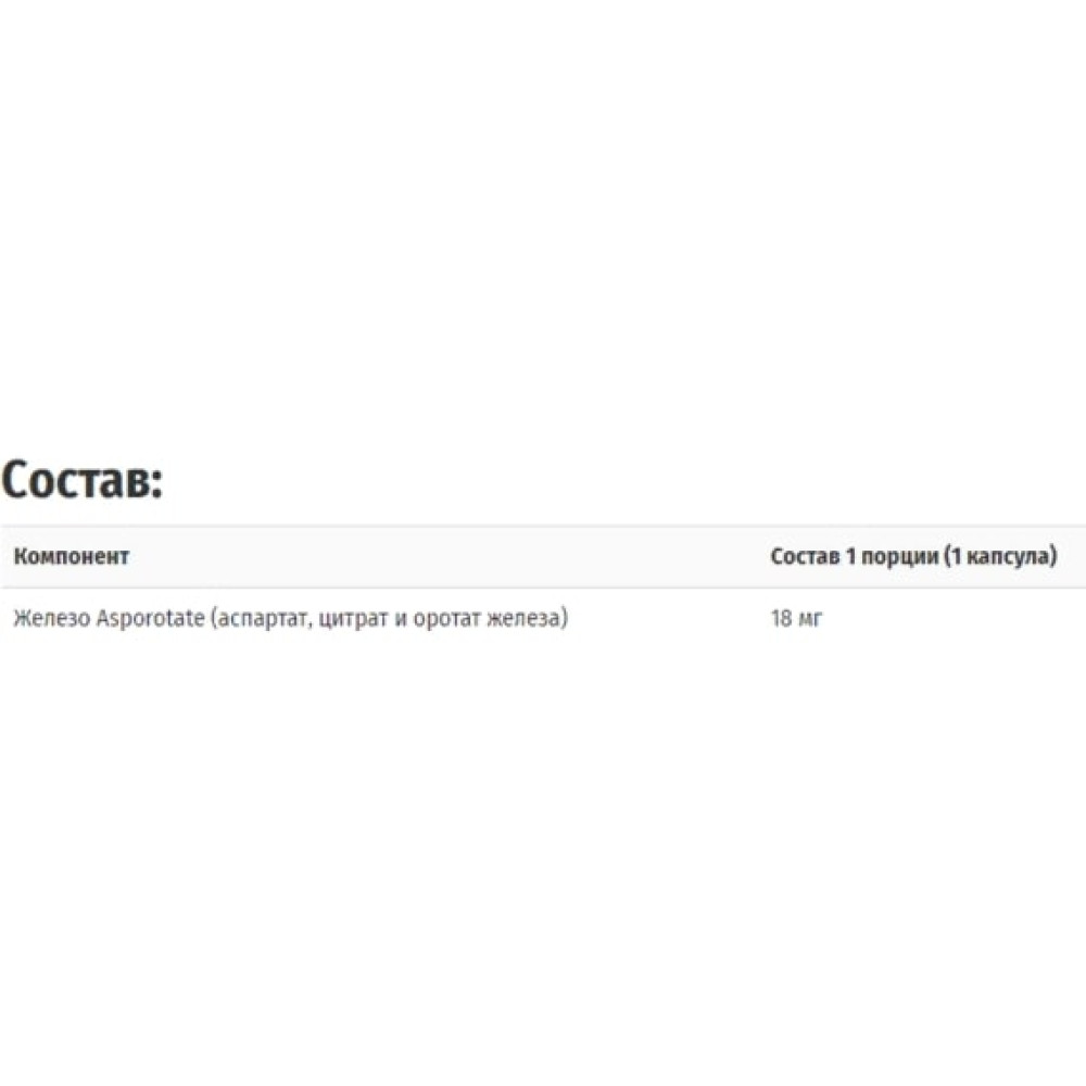 Мікроелемент Залізо Solaray Iron Asporotate 18 mg 100 Caps SOR-04600
