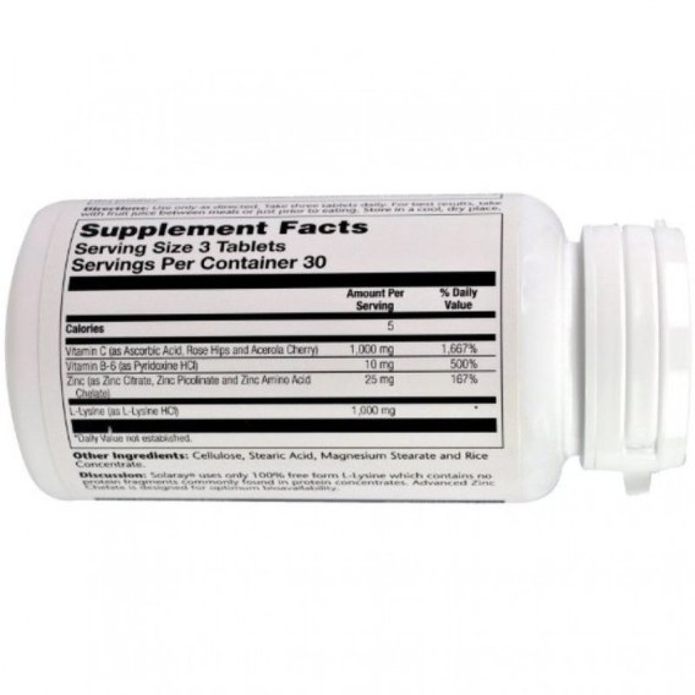 Амінокислота Лізін Solaray L-Lysine 1000 mg 90 Tabs SOR-04860