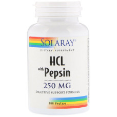 Бетаїну гідрохлорид Solaray HCL with Pepsin 250 mg 180 Veg Caps SOR-04816