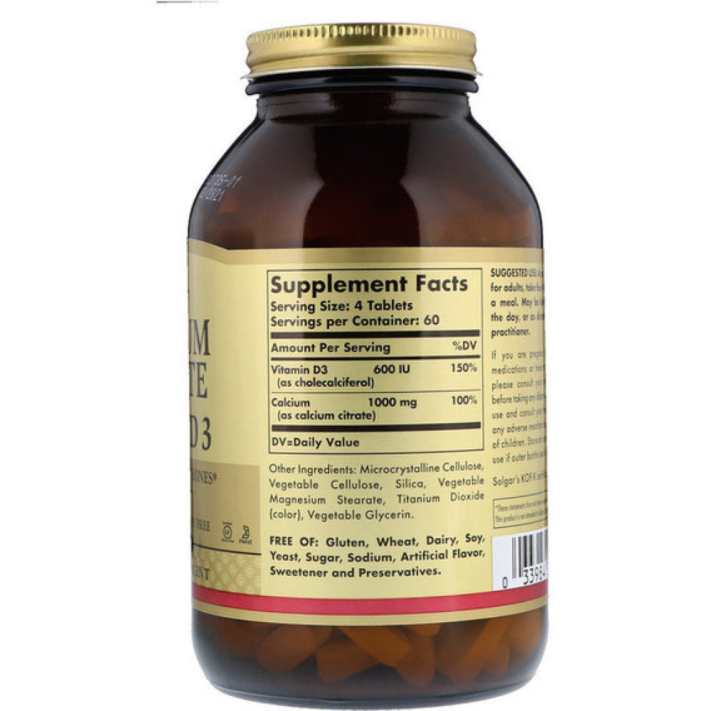 Мікроелемент Кальцій Solgar Calcium Citrate with Vitamin D3 240 Tabs