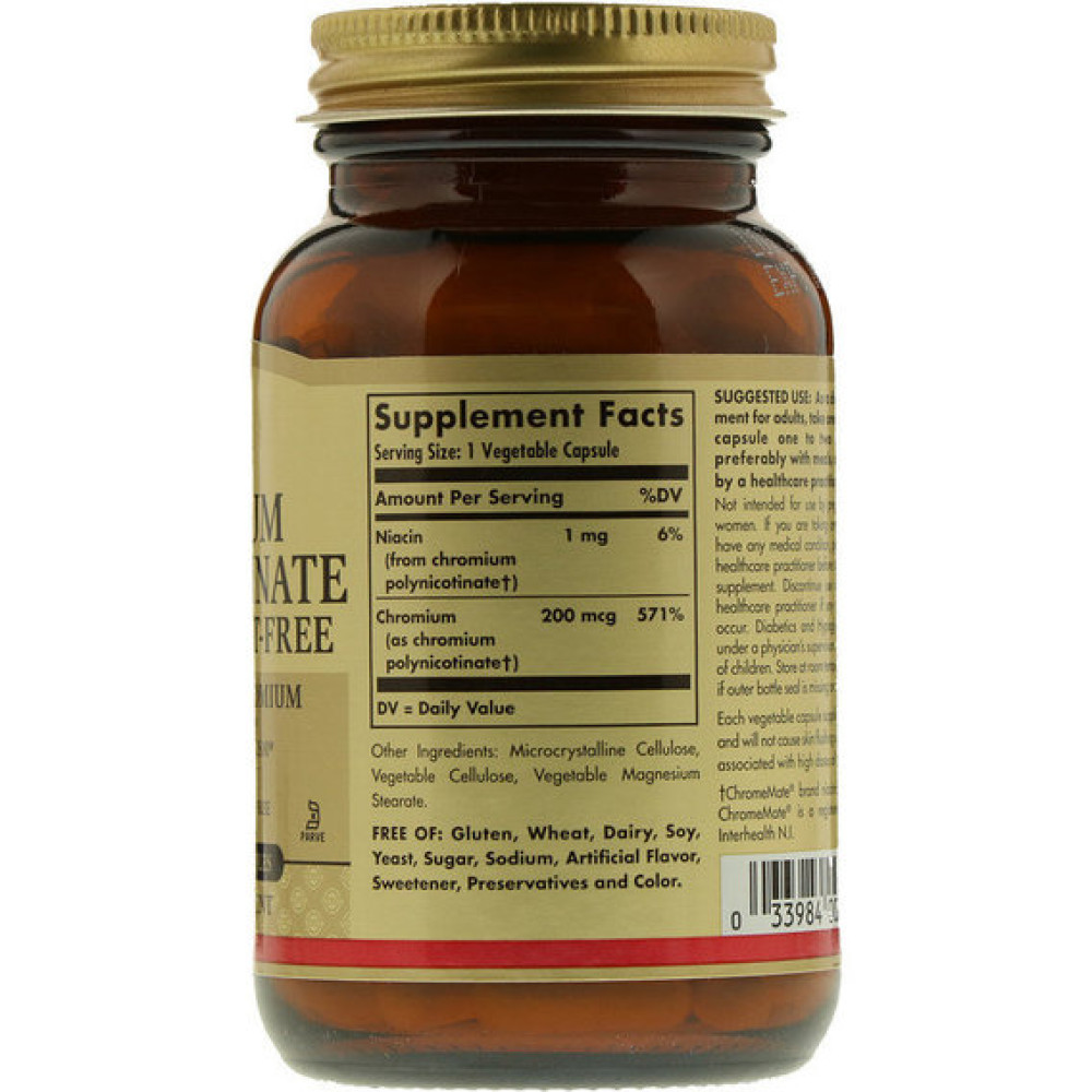 Мікроелемент Хром Solgar Chromium Polynicotinate 200 mcg 100 Veg Caps