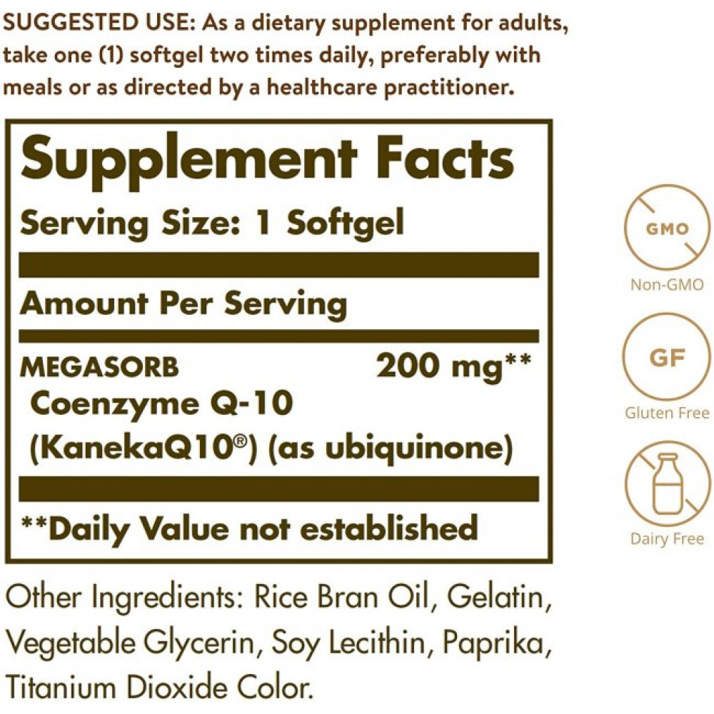 Коензим Solgar Megasorb CoQ-10 200 mg 60 Softgels