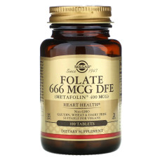 Фолієва кислота Solgar Folate 666 mcg DFE (As Metafolin 400 mcg) 100 Tabs