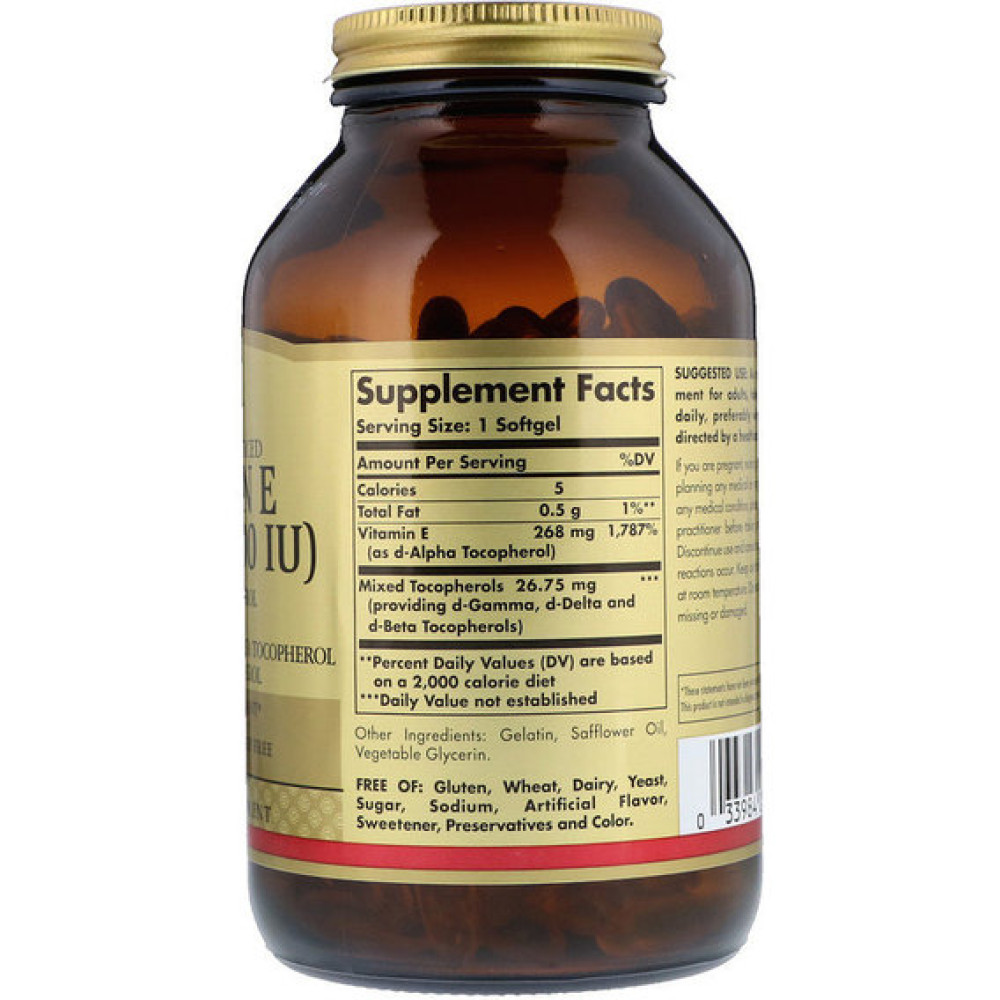 Вітамін E Solgar Naturally Sourced Vitamin E, 268 mg (400 IU) 250 Softgels SOL03542