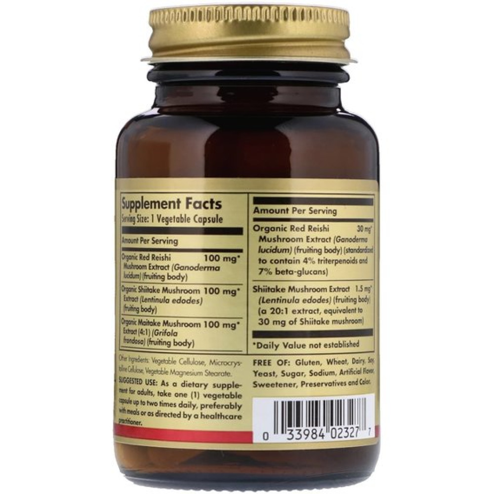 Грибний комплекс Solgar Reishi Shiitake Maitake Mushroom Extract 50 Veg Caps