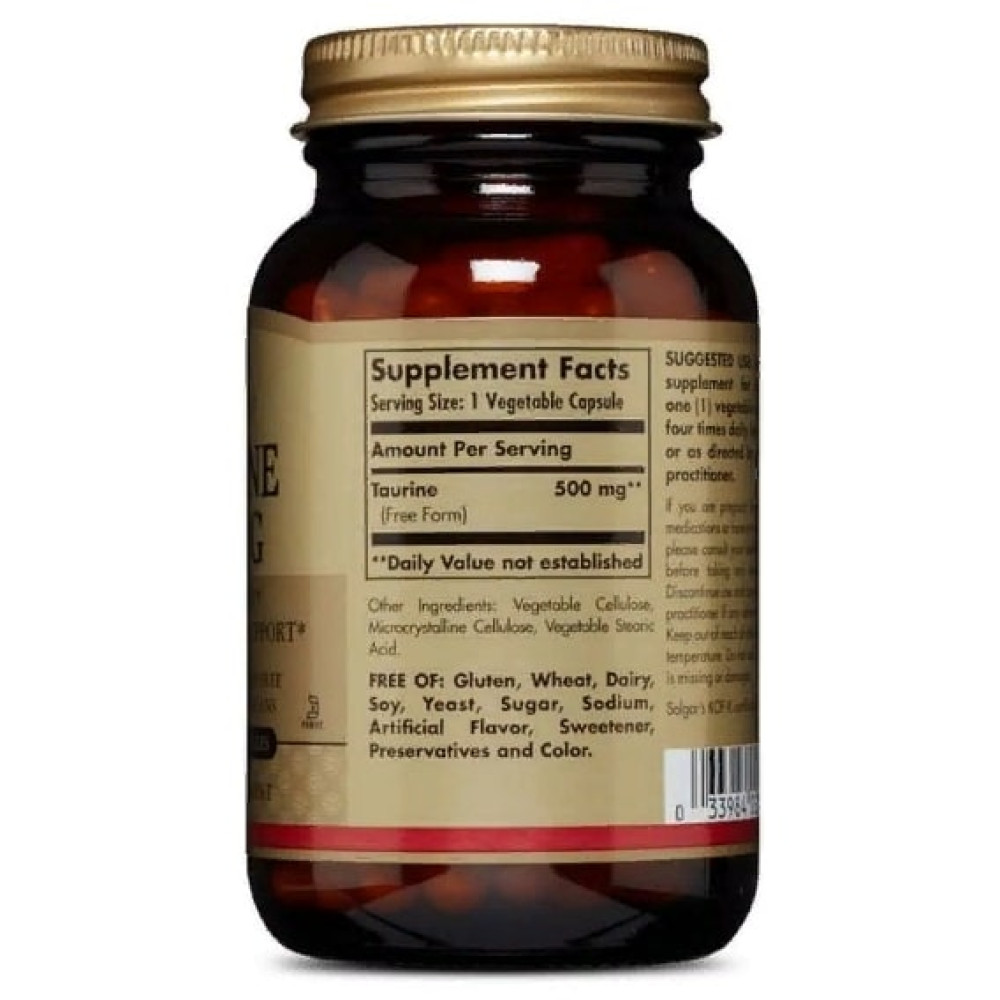 Таурін Solgar Taurine 500 mg 100 Veg Caps SOL-02701