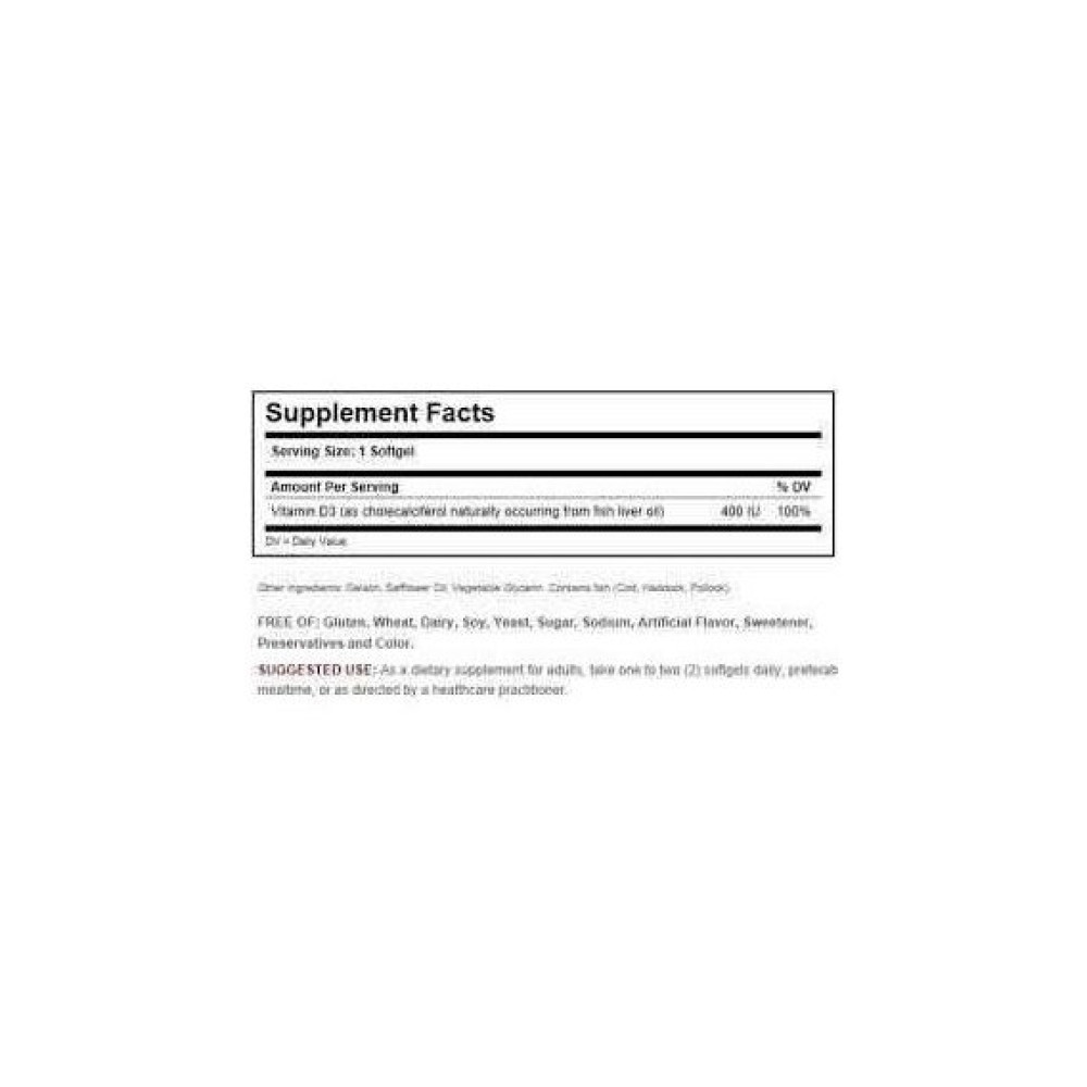 Вітамін D Solgar Vitamin D3 (Cholecalciferol) 400 IU 100 Softgels
