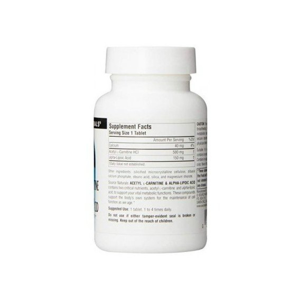 Комплекс Ацетил/Карнітін Source Naturals Acetyl L-Carnitine & Alpha Lipoic Acid 650 mg 60 Tabs