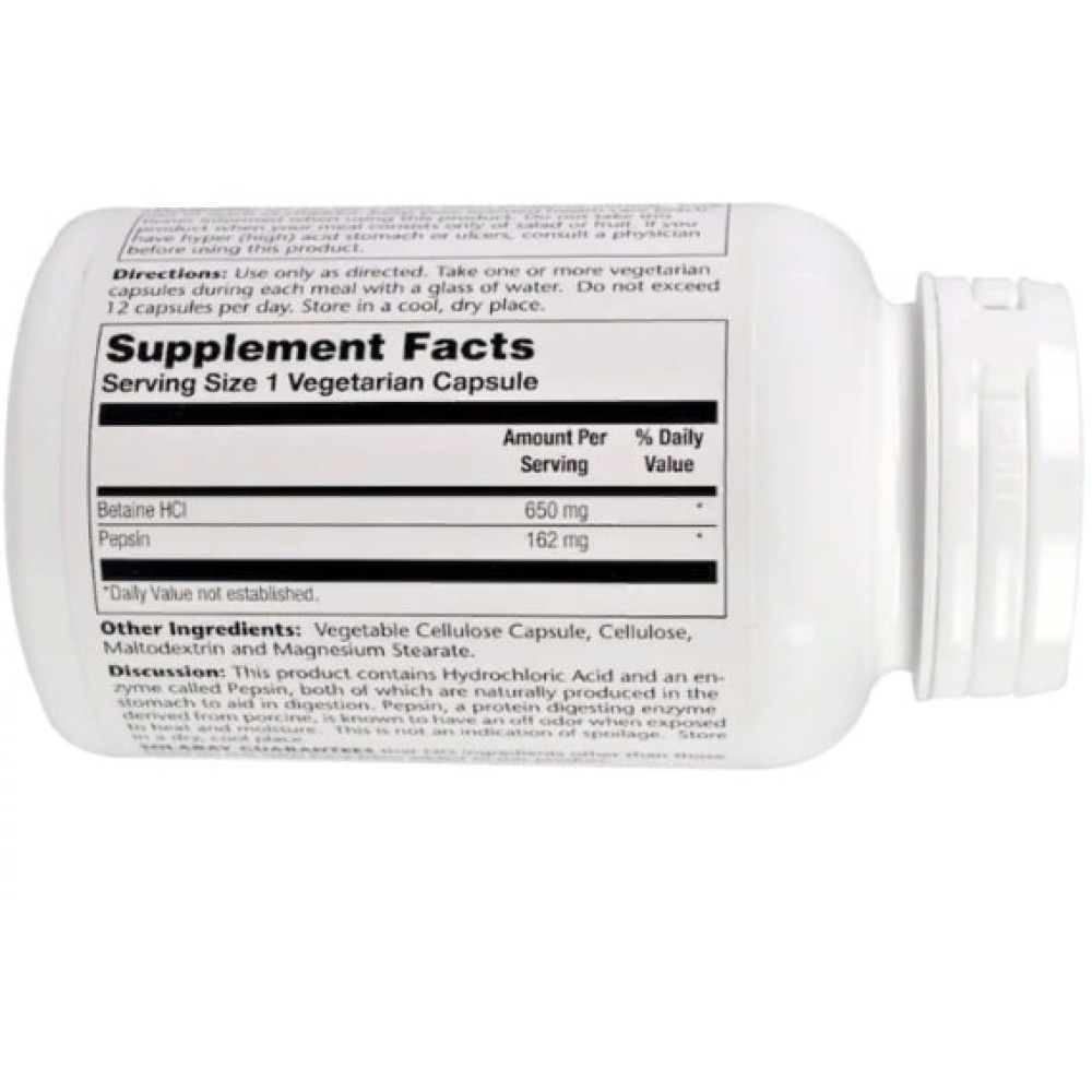 Бетаїну гідрохлорид Solaray HCL with Pepsin 650 mg 100 Veg Caps SOR-04814