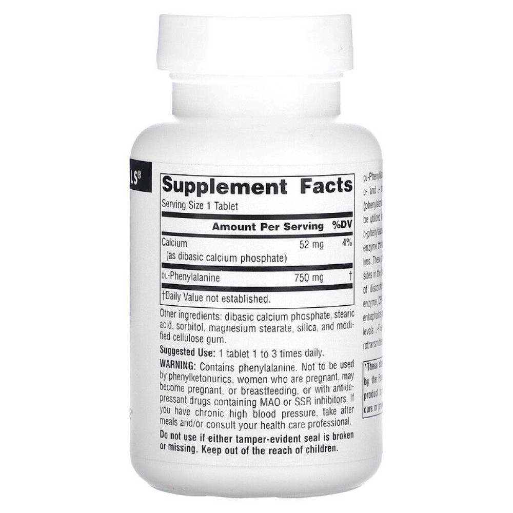 Фенілаланін Source Naturals DLPA 750 mg 60 Tabs