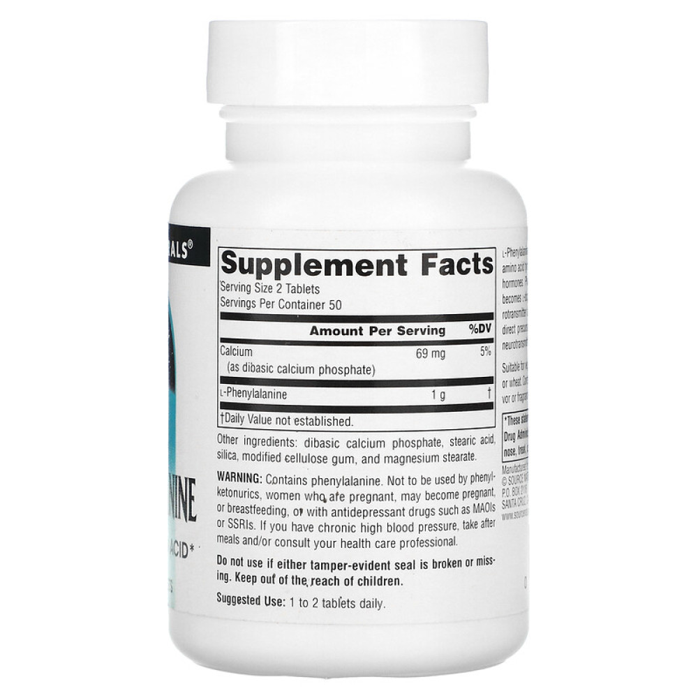 Фенілаланін Source Naturals L-Phenylalanine 500 mg 100 Tabs