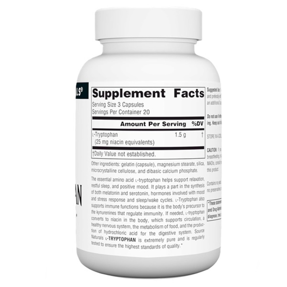 Триптофан Source Naturals L-Tryptophan 500 mg 60 Caps SNS-01984