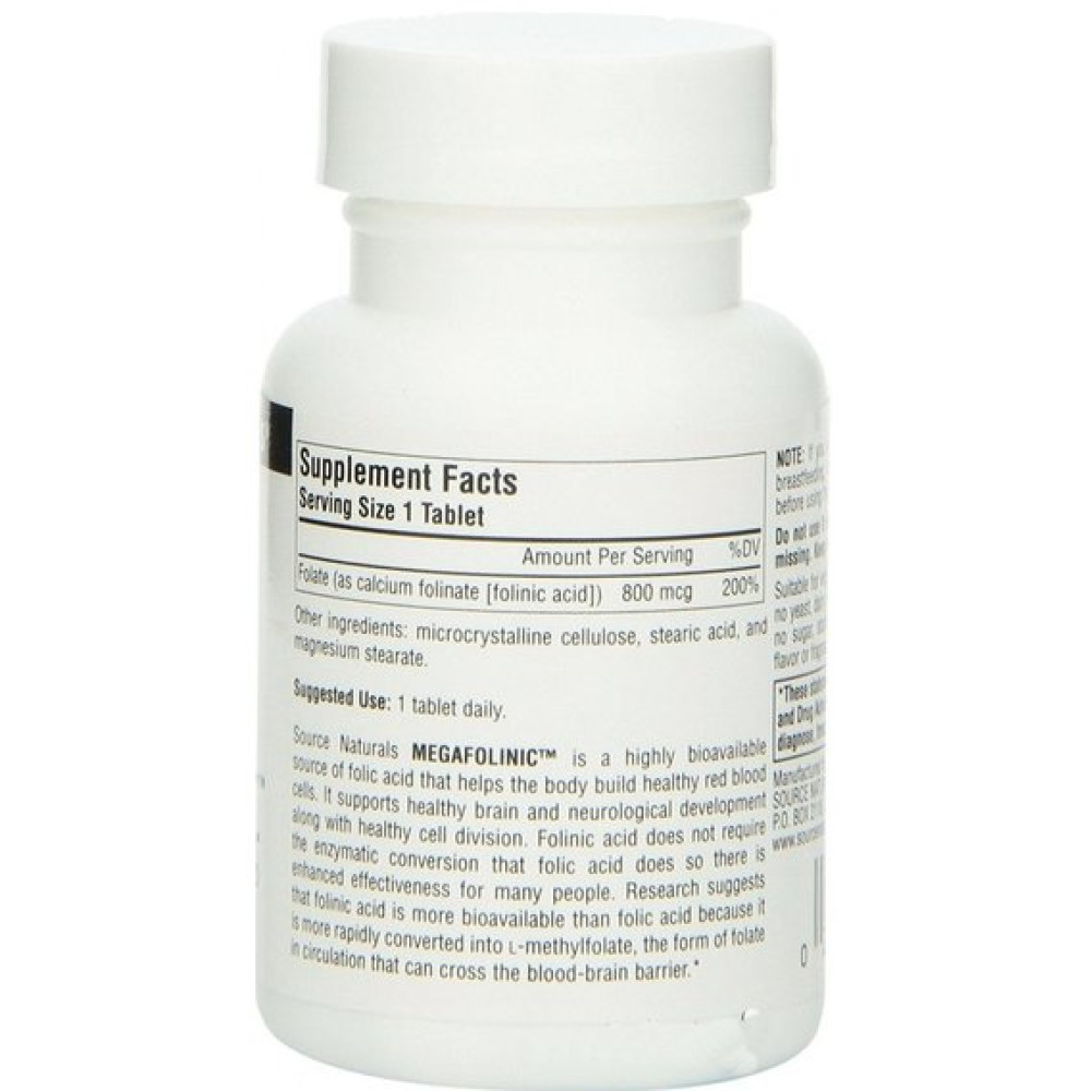 Фолієва кислота Source Naturals MegaFolinic Bioactive form of folic acid (В9) 800 mcg 120 Tabs