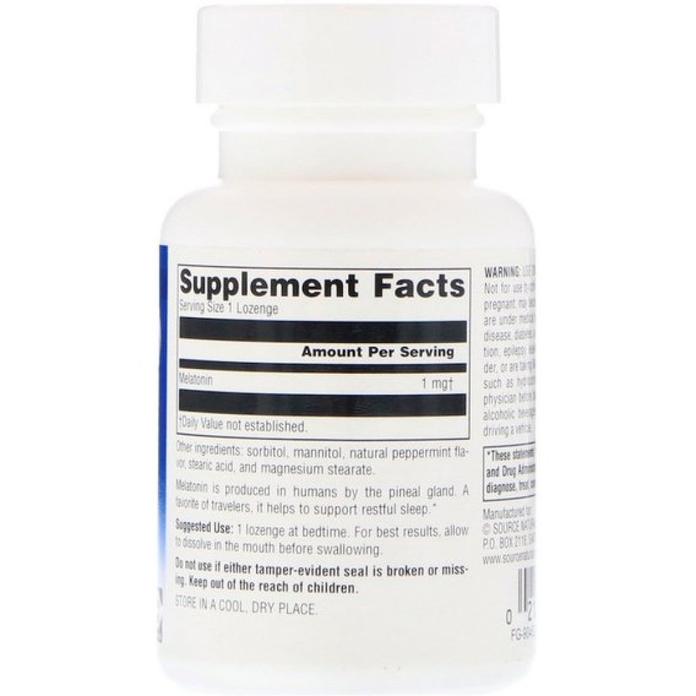 Мелатонін для сну Source Naturals Melatonin 1 mg 100 Lozenges Peppermint Flavor SNS-00709