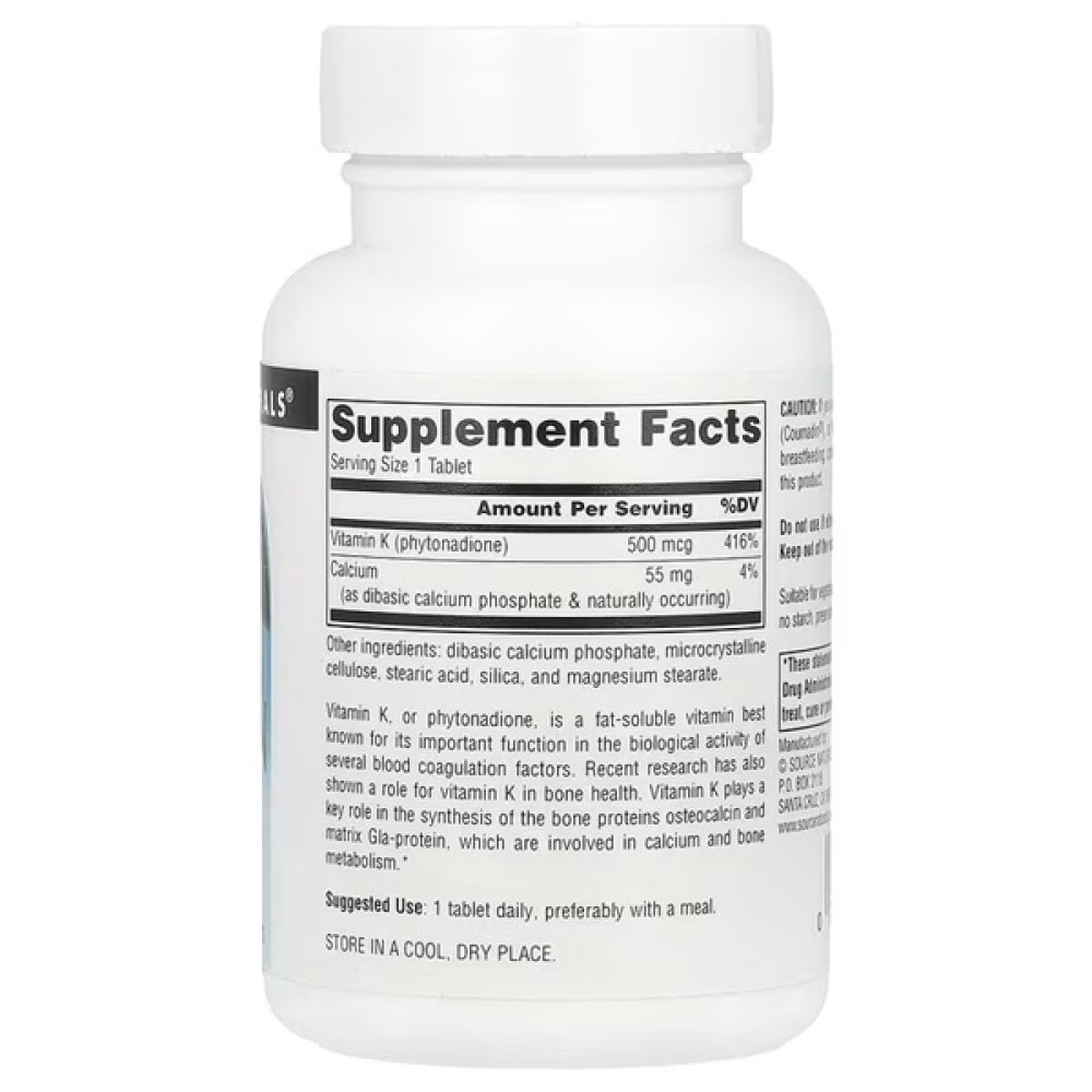 Вітамін K Source Naturals Vitamine K 500 mcg 200 Tabs