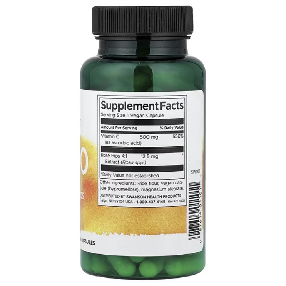 Вітамін C Swanson Vitamin C With Rose Hips 500 mg 100 Caps SWA-01101