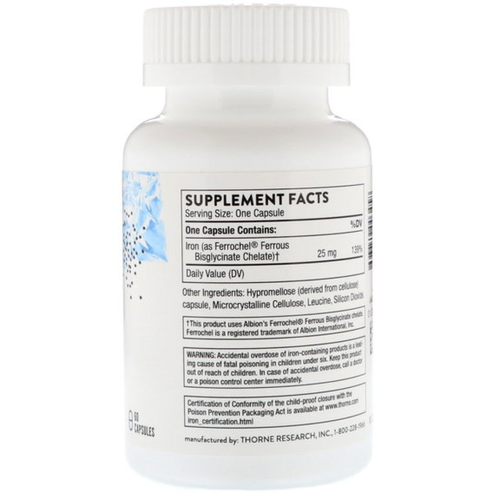 Мікроелемент Залізо Thorne Research Iron Bisglycinate 60 Caps